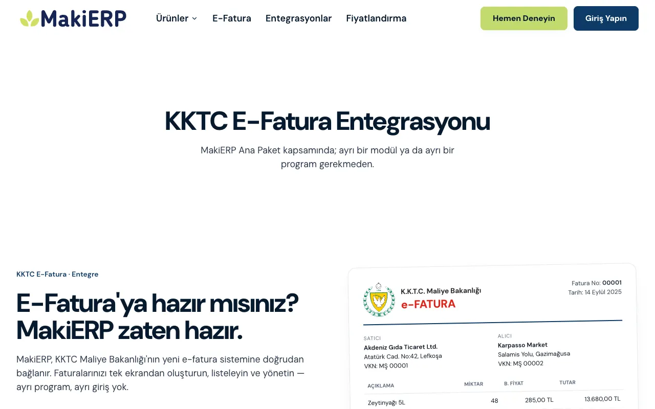 MAKIERP e-Fatura integration benefits and invoice interface